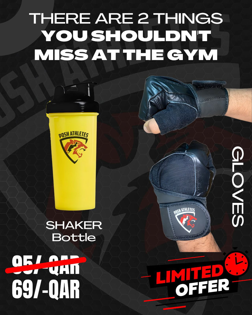 Leather  Gloves + Shaker Bottle Deal