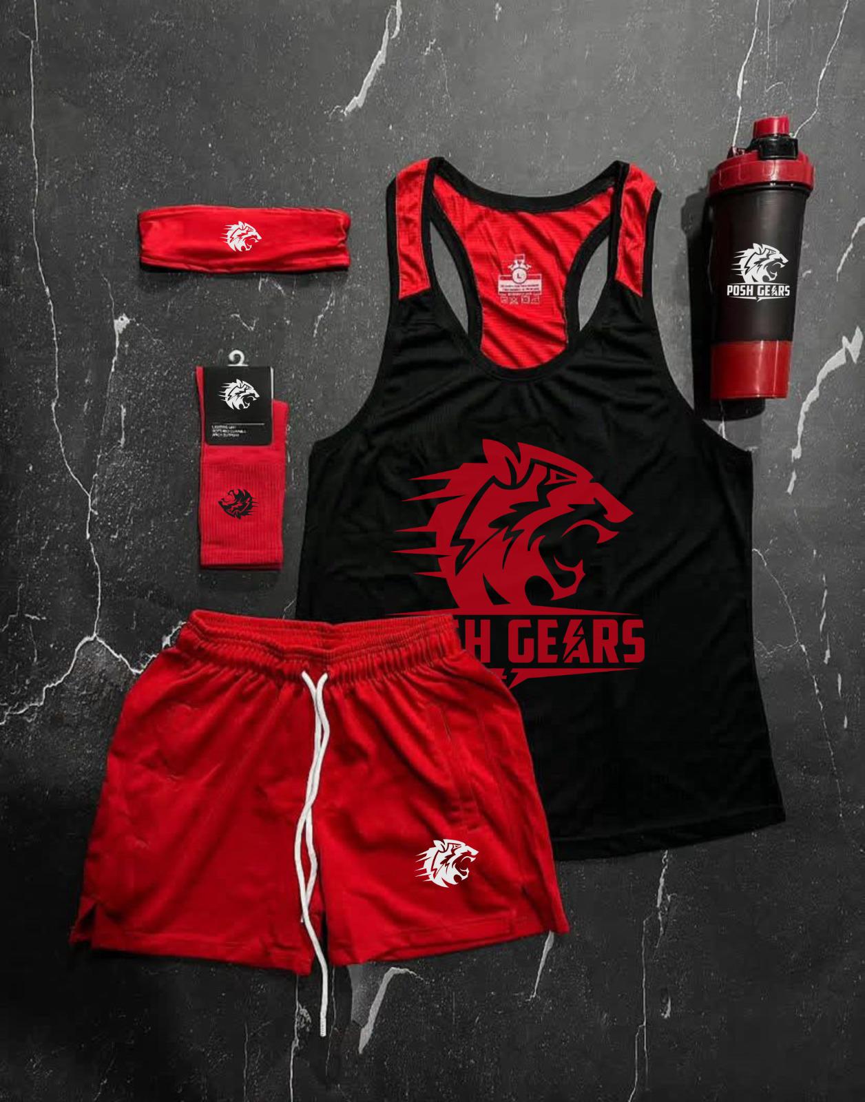 Posh Gears Premium Gym Kit – Athletic Tank Top, Shorts, Headband, Socks & Shaker Bottle for Training & Fitness